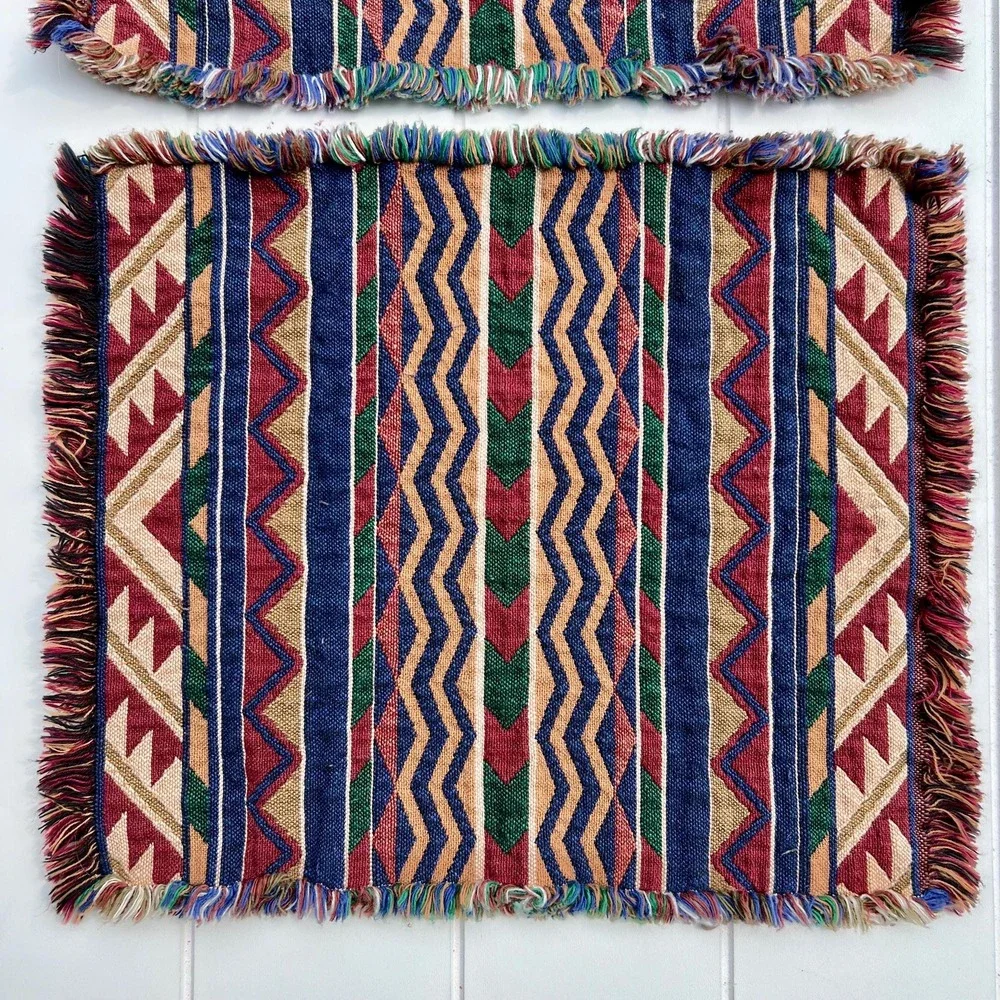 Vintage Southwestern Geometric Fabric Fringe Placemats | Set of 6